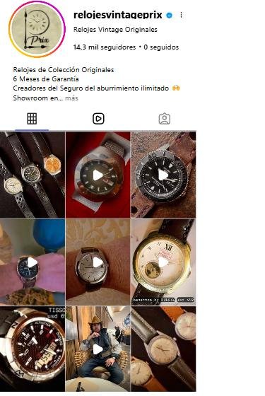 Perfil real de Instagram de @relojesvintageprix: cuenta verificada con 14,3 mil seguidores